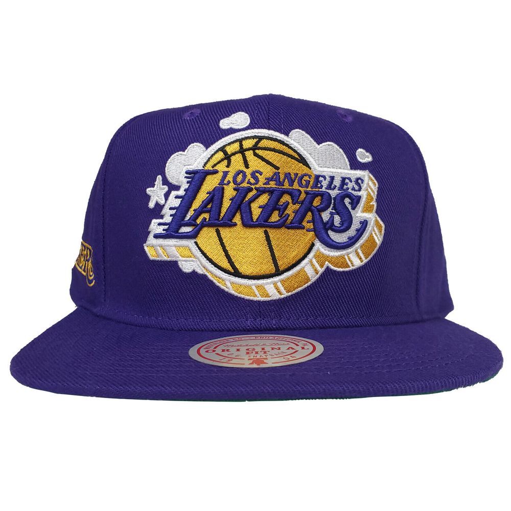 LA Lakers Mitchell & Ness NBA Snapback Hat Cap 3D Logo Side Panel Art Purple NWT